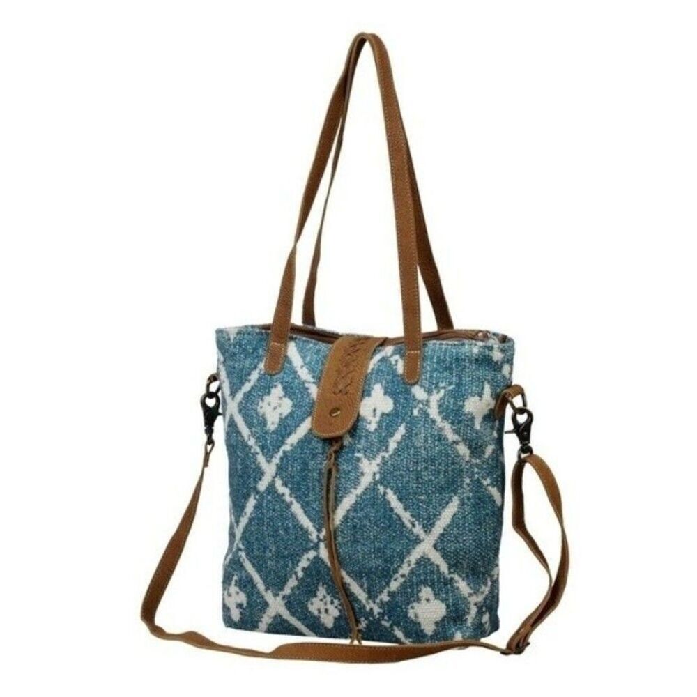 Myra Bag Handmade Beguile Shoulder Bag Upcycled Canvas & Cowhide Leather - Picture 2 of 5